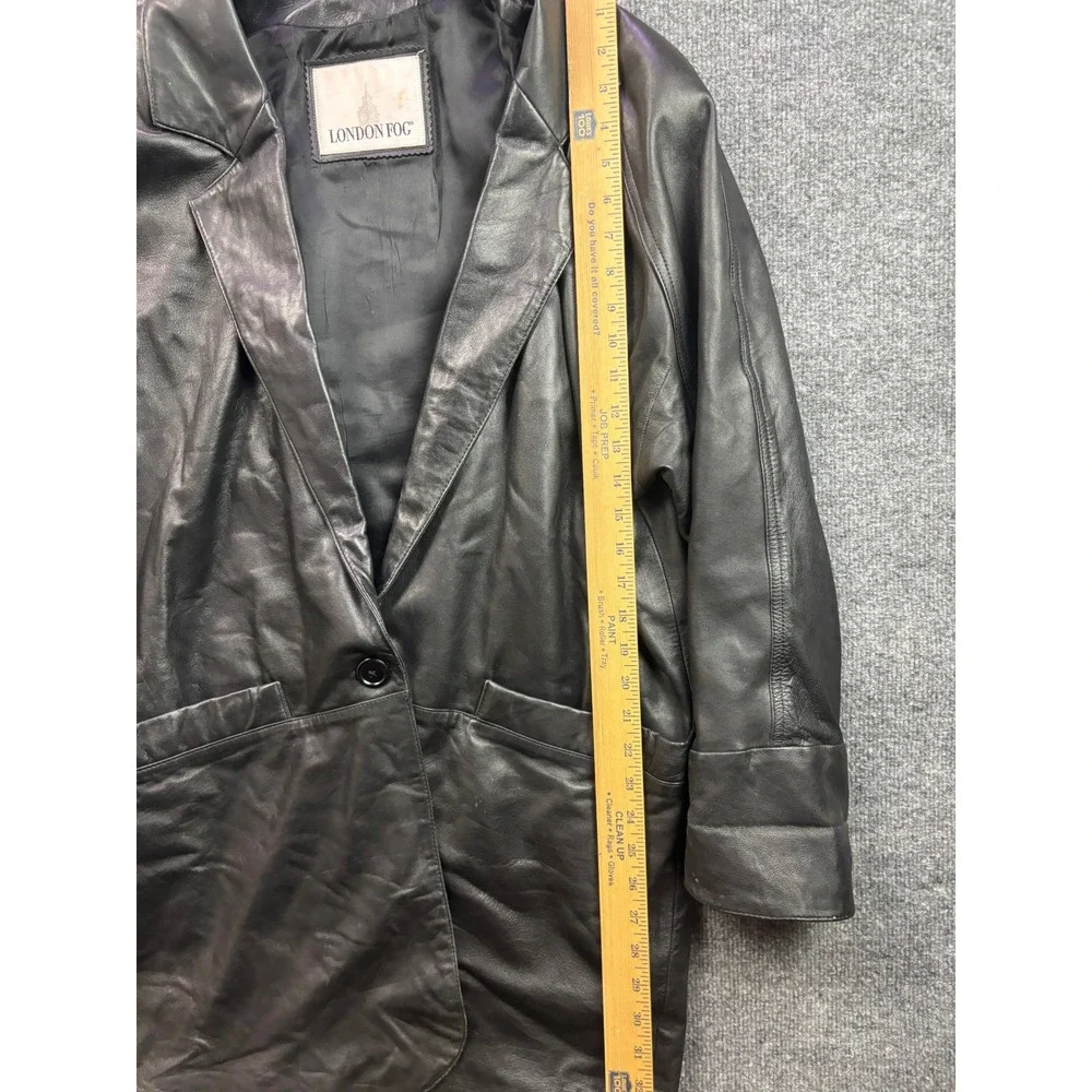 London Fog Leather Blazer Jacket Mens Medium Black Single Button Longline Coat